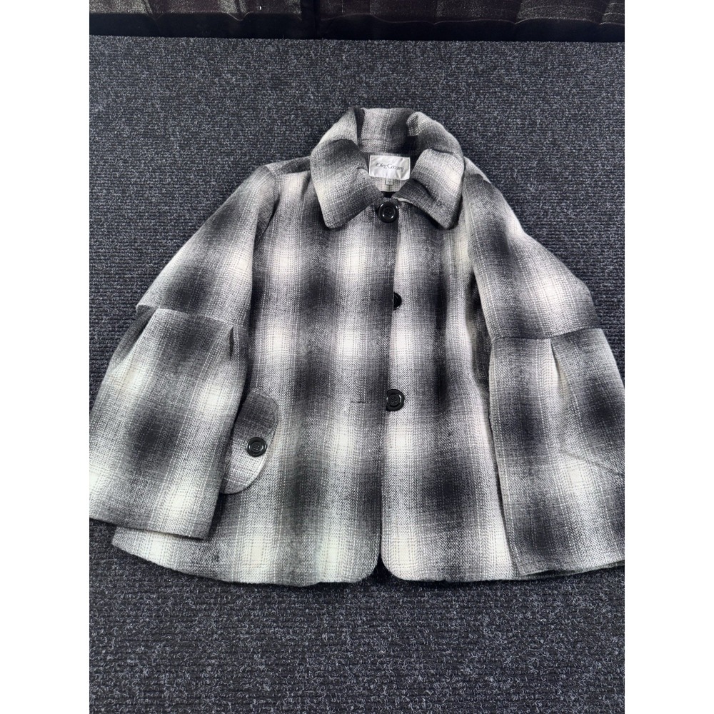 Oleg Cassini Women's 2X Plaid Wool Blend Coat Black Gray Plus Size Lined